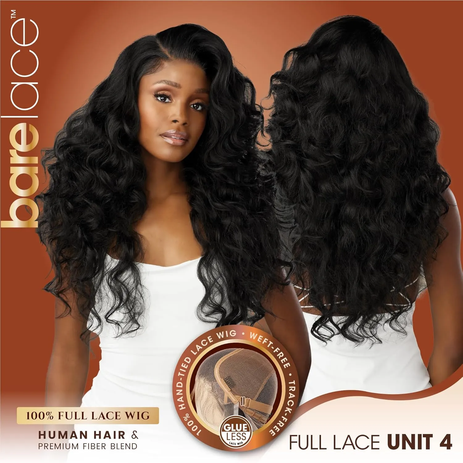 Sensationnel Bare Lace Fulllace Wig - Unit 4 Human Hair Blend All Lacefrontal Glueless Synthetic 180 Degree Preplucked Hairline (1 JETBLACK)