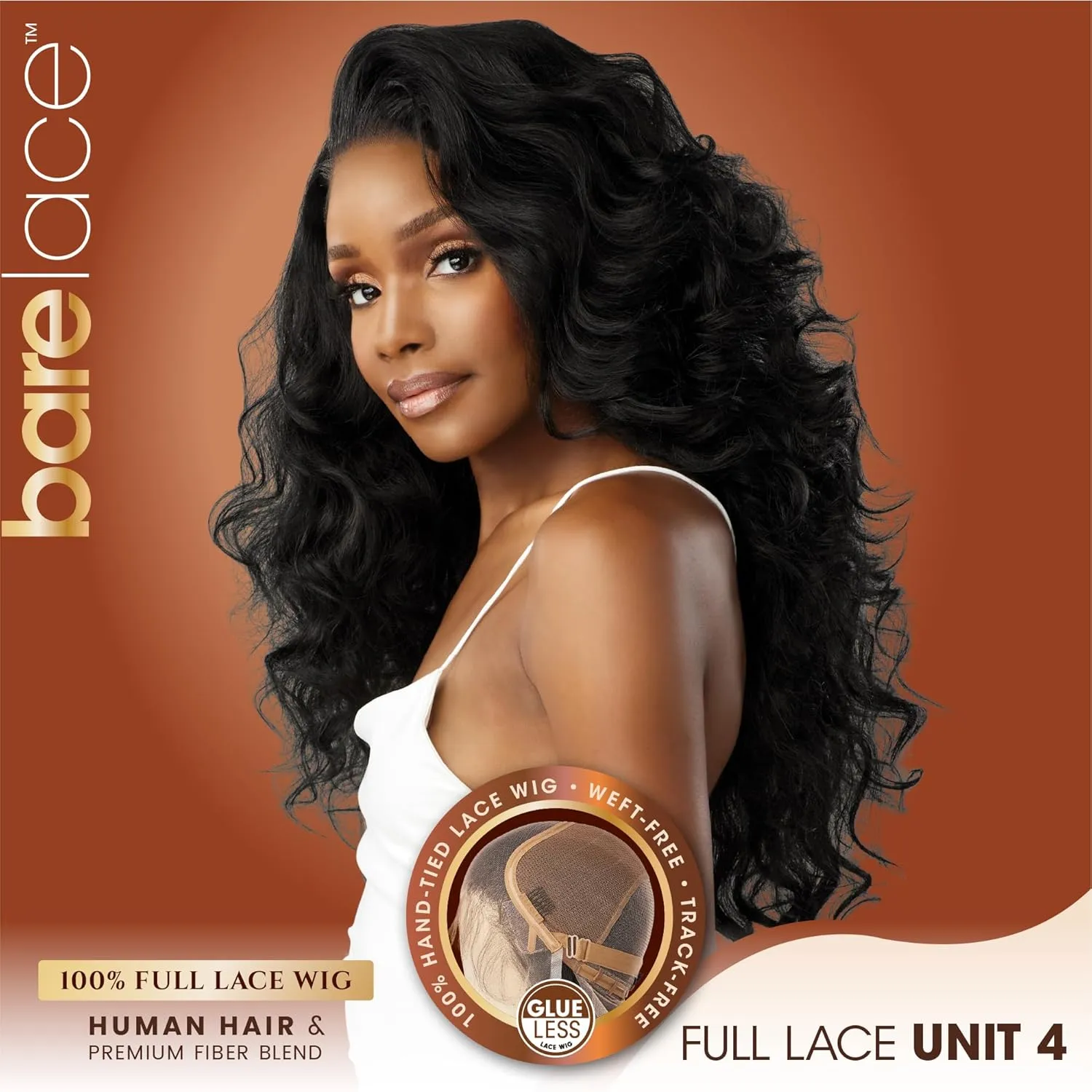 Sensationnel Bare Lace Fulllace Wig - Unit 4 Human Hair Blend All Lacefrontal Glueless Synthetic 180 Degree Preplucked Hairline (1 JETBLACK)