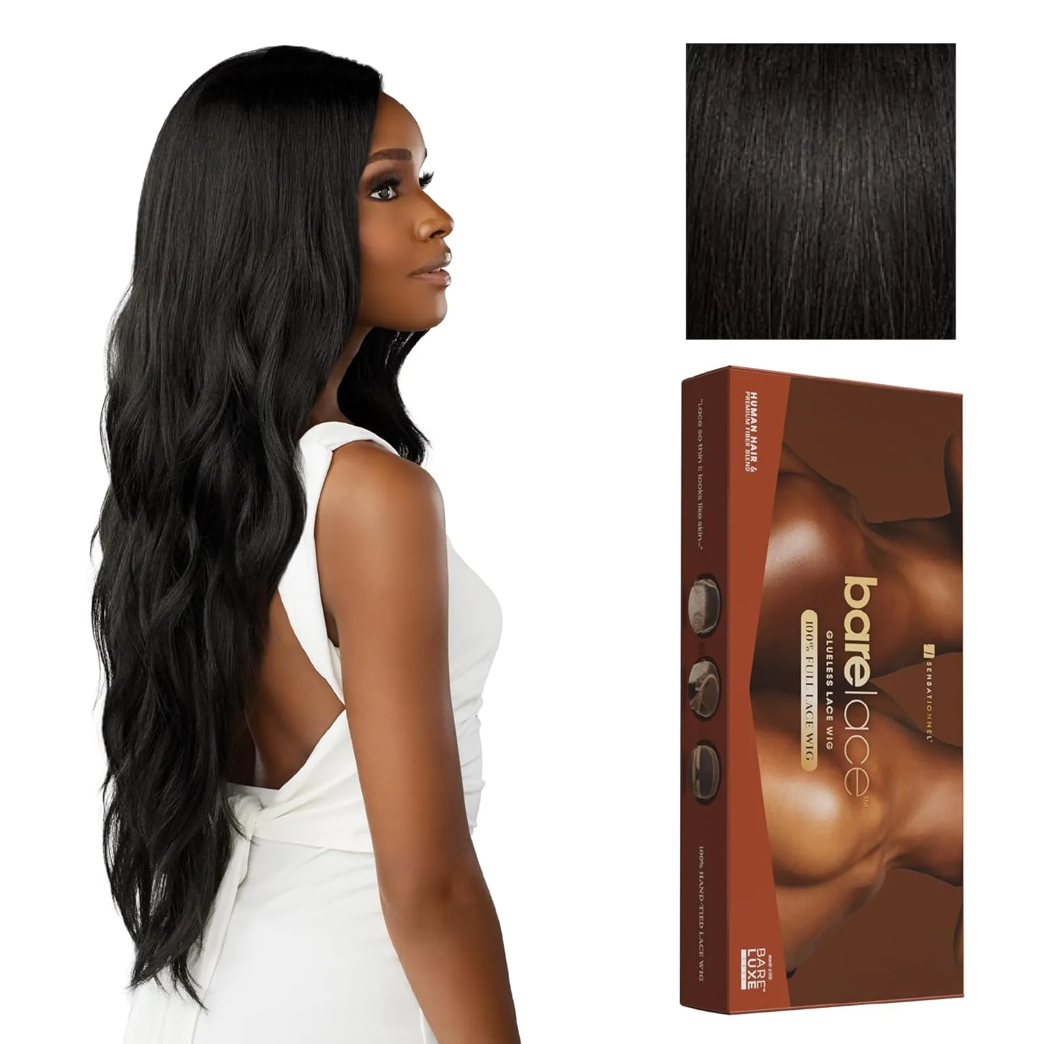 Sensationnel Bare Lace Fulllace Wig - Unit 5 Human Hair Blend All Lacefrontal Glueless Synthetic 180 Degree Preplucked Hairline (1B OFFBLACK)