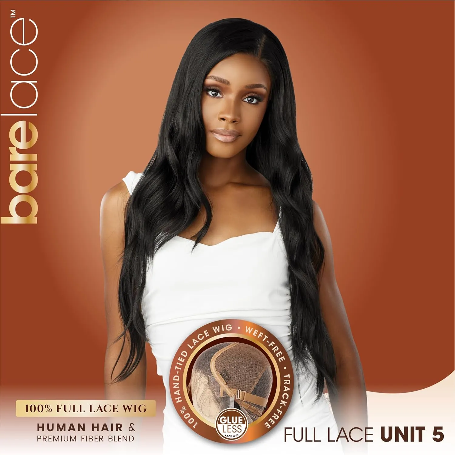 Sensationnel Bare Lace Fulllace Wig - Unit 5 Human Hair Blend All Lacefrontal Glueless Synthetic 180 Degree Preplucked Hairline (1B OFFBLACK)