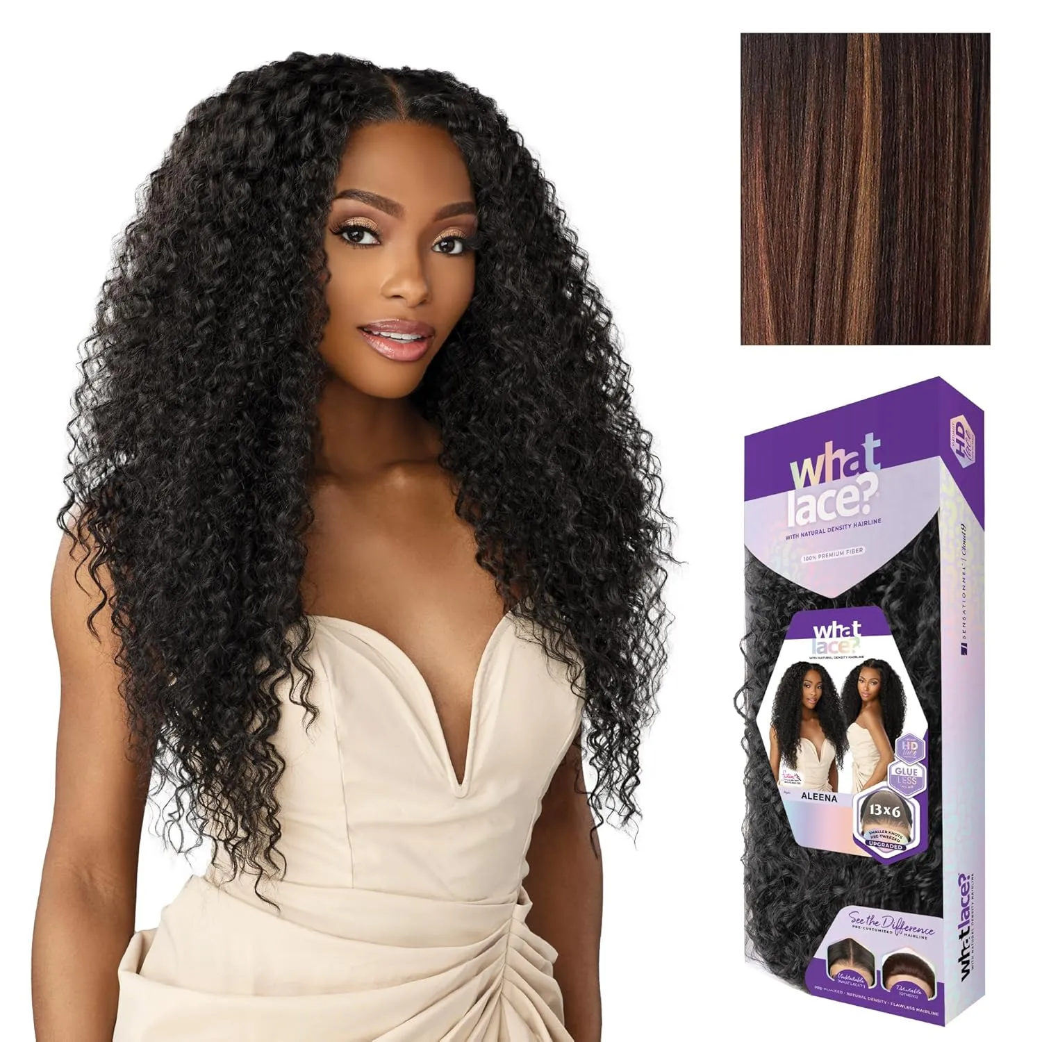 Sensationnel What Lace 13X6 Wigs - Aleena Lacefrontal Hand Tied Glueless Synthetic With Natural Density Preplucked Hairline (BALAYAGECHOCOLATE)
