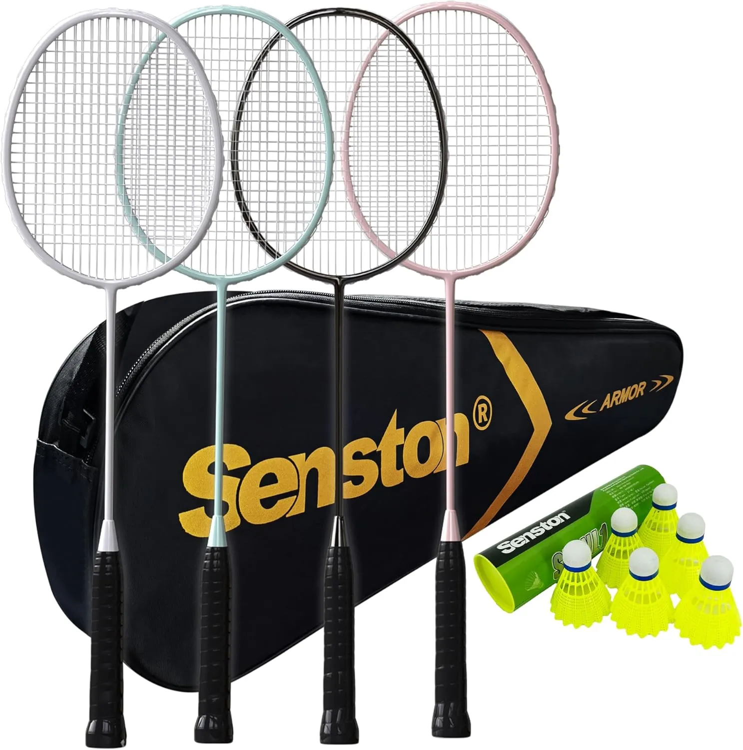 Senston Badminton Rackets Set, Lightweight Badminton Set with Nylon Shuttlecocks for Outdoor, Backyards, Gym, Family, Beginners
