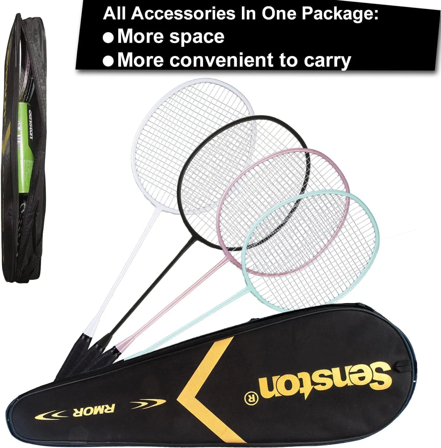 Senston Badminton Rackets Set, Lightweight Badminton Set with Nylon Shuttlecocks for Outdoor, Backyards, Gym, Family, Beginners