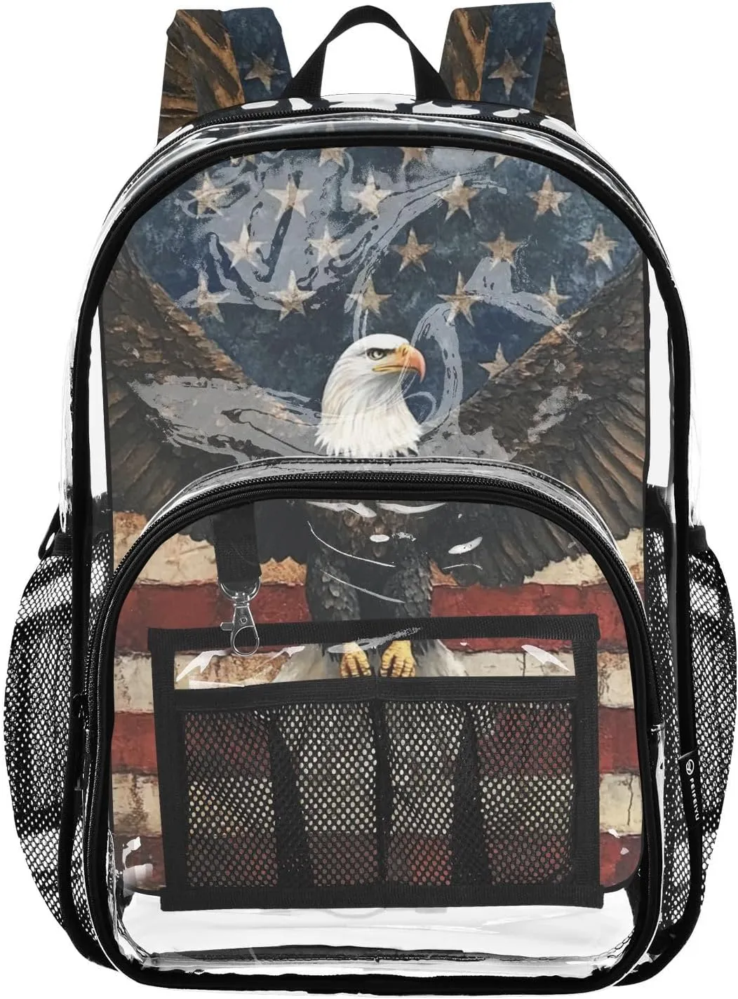 senya Transparent School Bag Noble Bald Eagle Flag Travel Backpack With Water-Resistant PVC Plastic Clear Bagpack