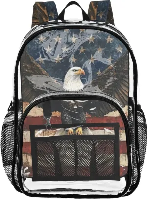 senya Transparent School Bag Noble Bald Eagle Flag Travel Backpack With Water-Resistant PVC Plastic Clear Bagpack