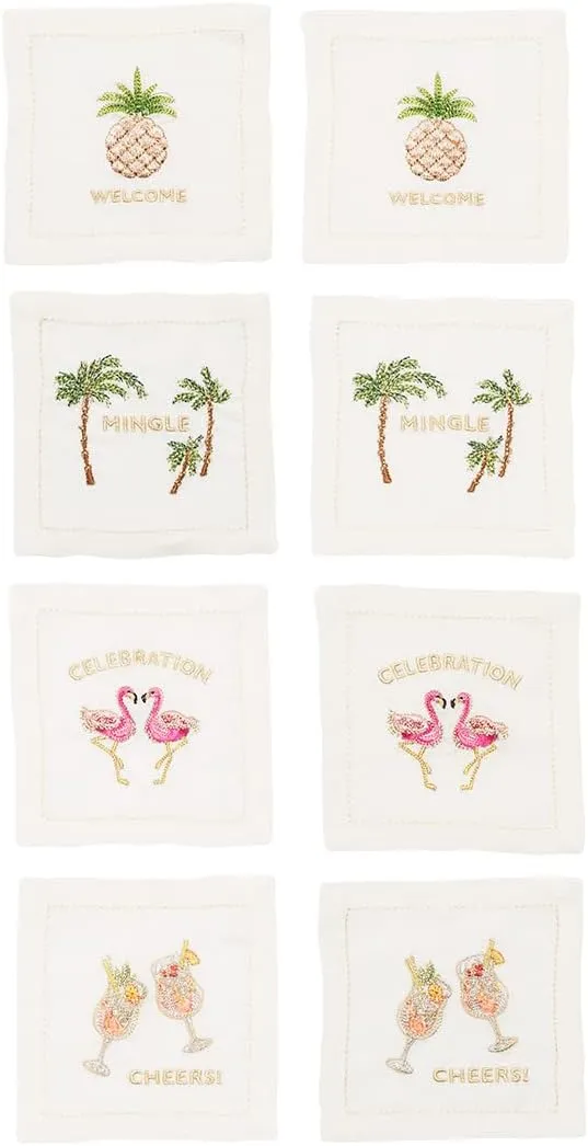 Set of 8 Gift-Boxed Mingle Cocktail Napkins in White & Multi by Kim Seybert