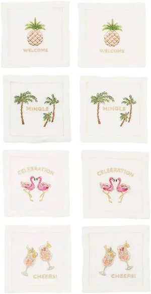 Set of 8 Gift-Boxed Mingle Cocktail Napkins in White & Multi by Kim Seybert