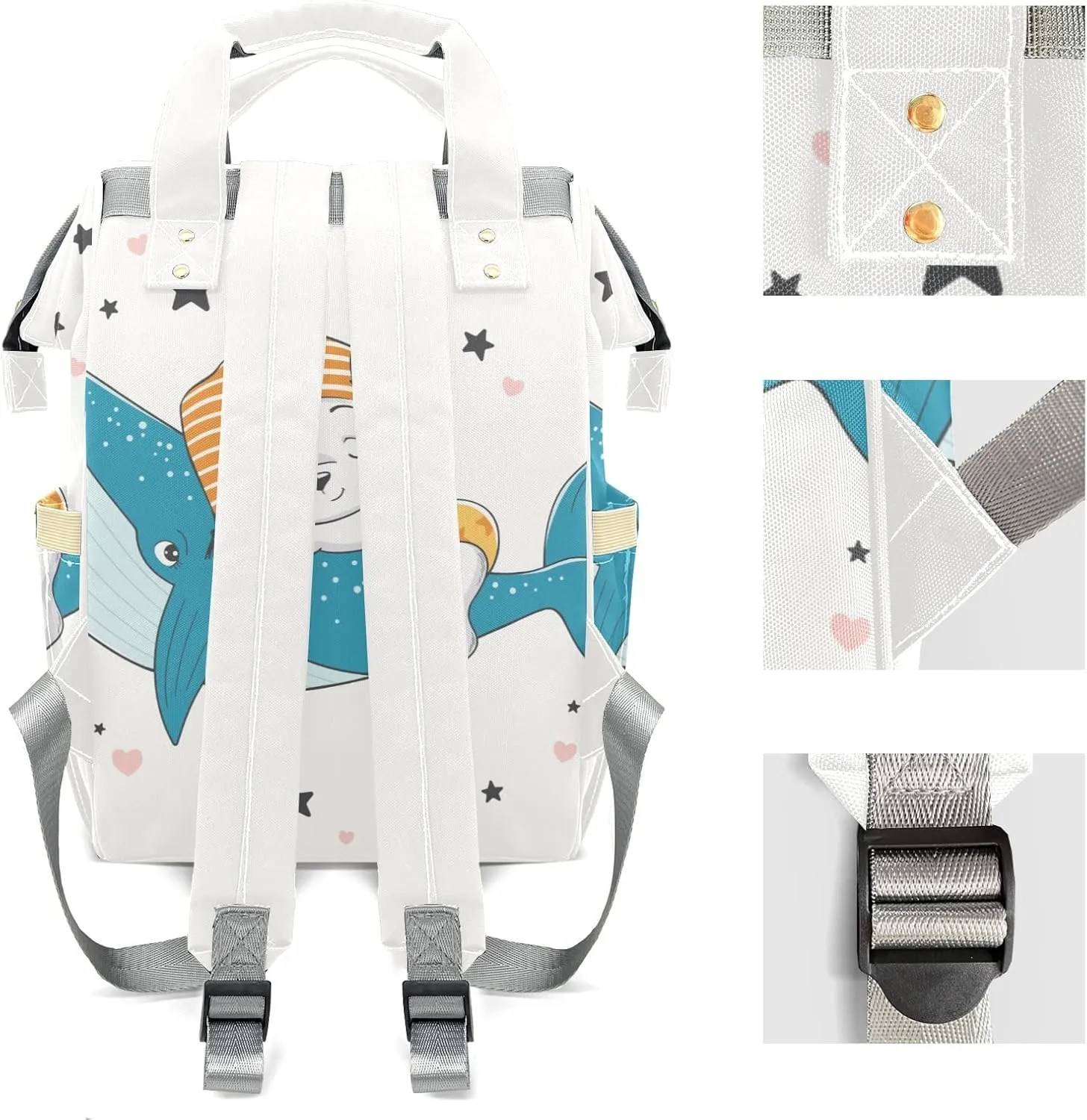 Shark Cute Sleep Bear Personalized Large Capacity Diaper Bags,Custom Name Backpack Casual Daypack Bag Nappy Bag Gifts