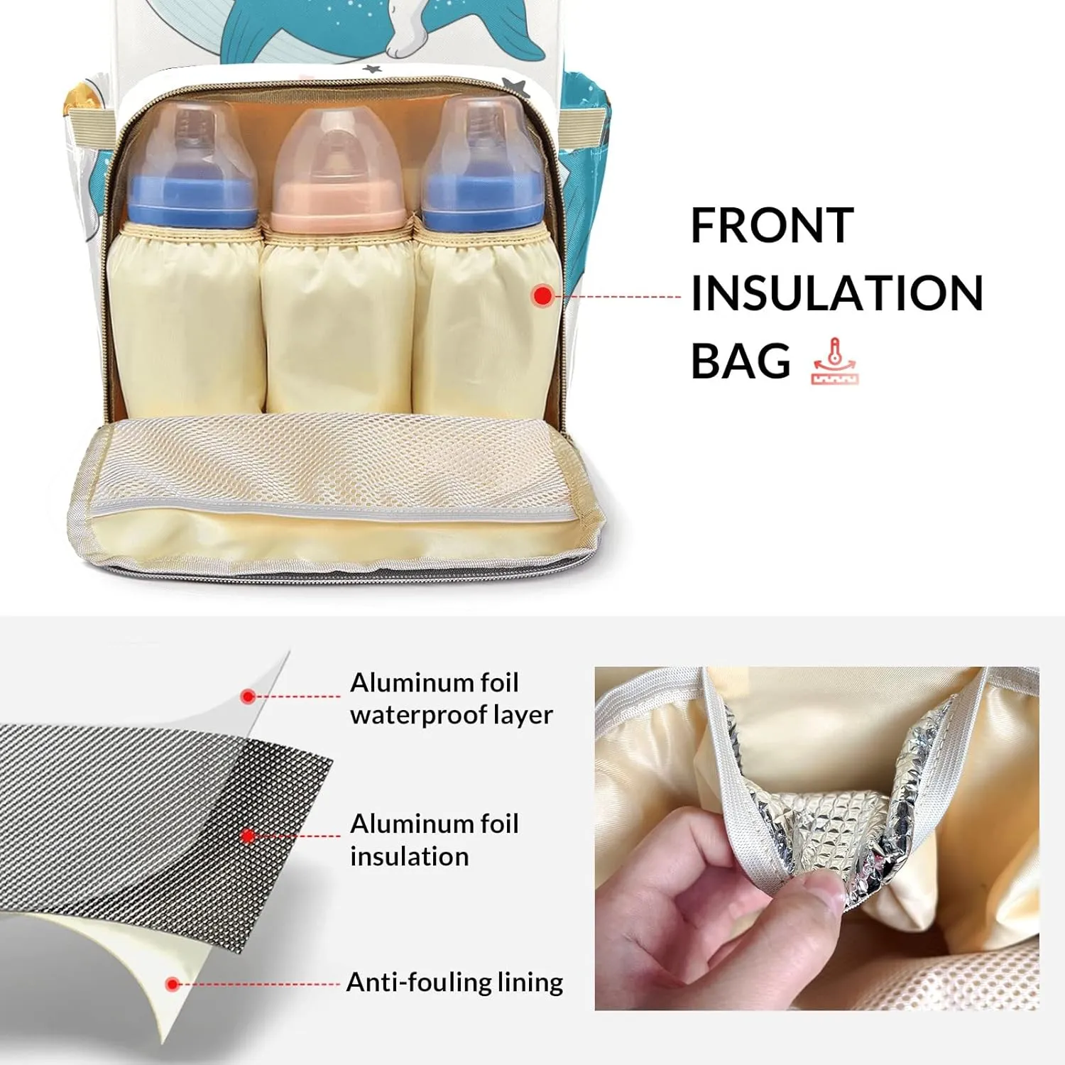 Shark Cute Sleep Bear Personalized Large Capacity Diaper Bags,Custom Name Backpack Casual Daypack Bag Nappy Bag Gifts