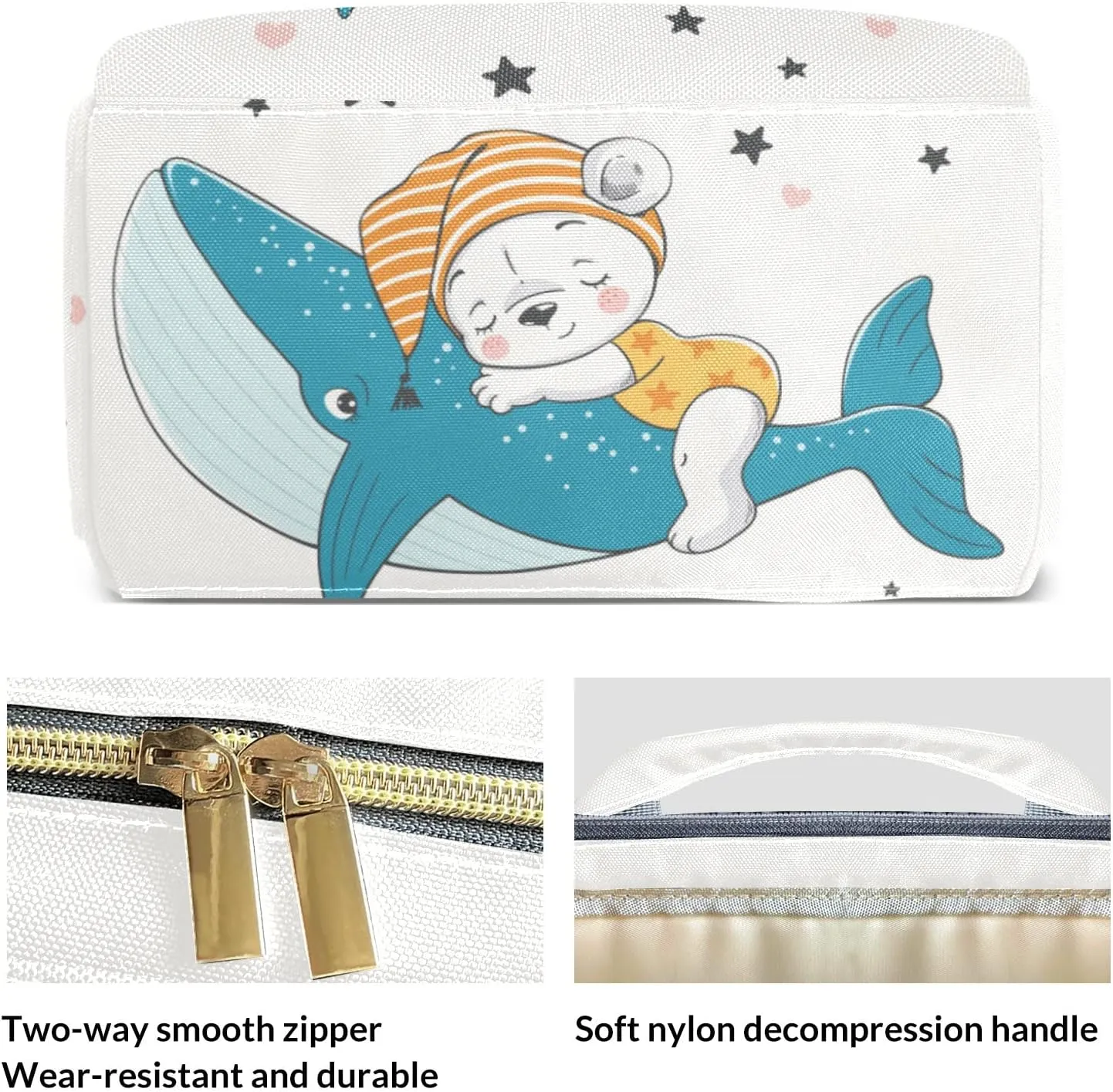Shark Cute Sleep Bear Personalized Large Capacity Diaper Bags,Custom Name Backpack Casual Daypack Bag Nappy Bag Gifts