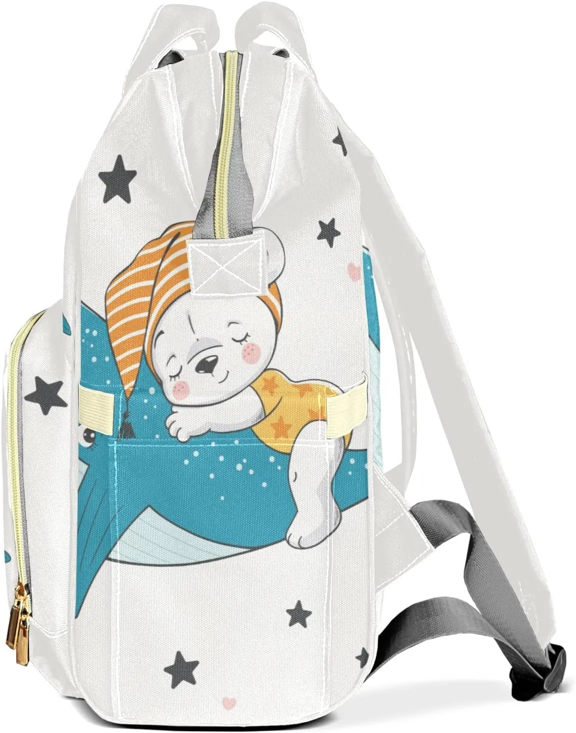 Shark Cute Sleep Bear Personalized Large Capacity Diaper Bags,Custom Name Backpack Casual Daypack Bag Nappy Bag Gifts