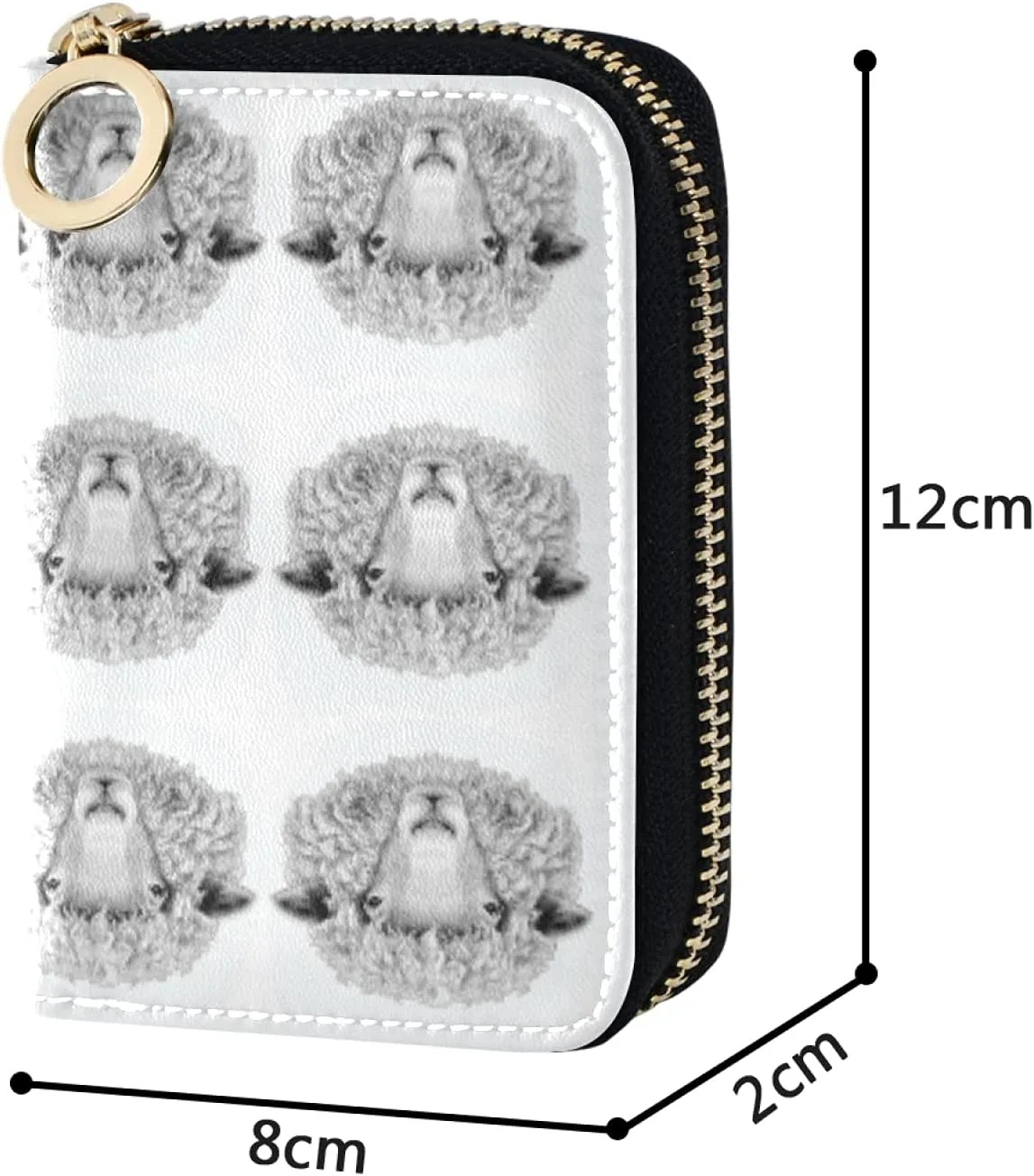 Sheep Portrait Black White Seamless Grey Credit Card Coin wallet, RFID Blocking Compact Women Leather Card Holder, Key Change Organizer, Zipper Purse Clutch Pouch Pocket