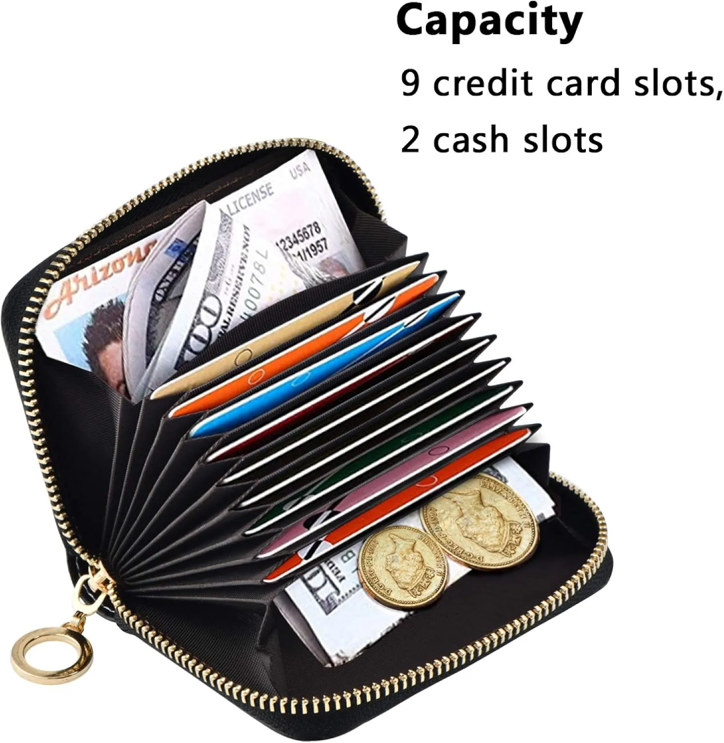 Sheep Portrait Black White Seamless Grey Credit Card Coin wallet, RFID Blocking Compact Women Leather Card Holder, Key Change Organizer, Zipper Purse Clutch Pouch Pocket