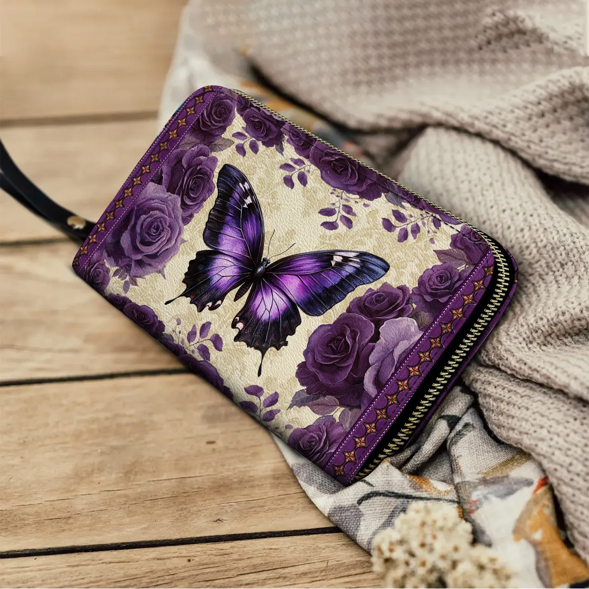 Shineful Leather Clutch Purse With Wristlet Strap Handle Antique Elegance