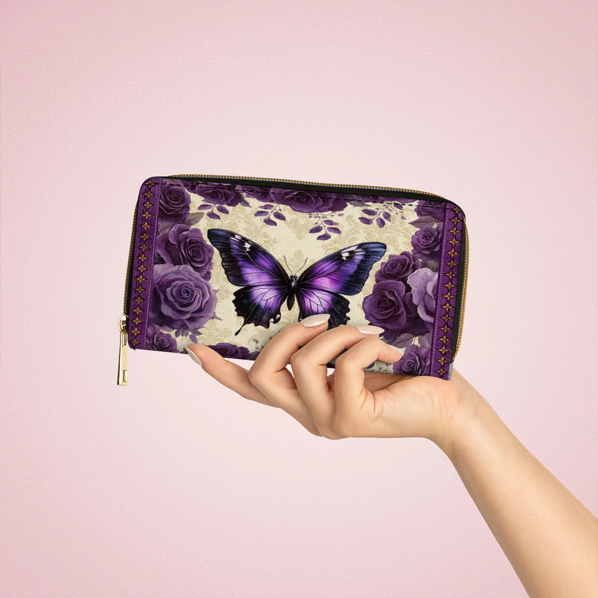 Shineful Leather Clutch Purse With Wristlet Strap Handle Antique Elegance