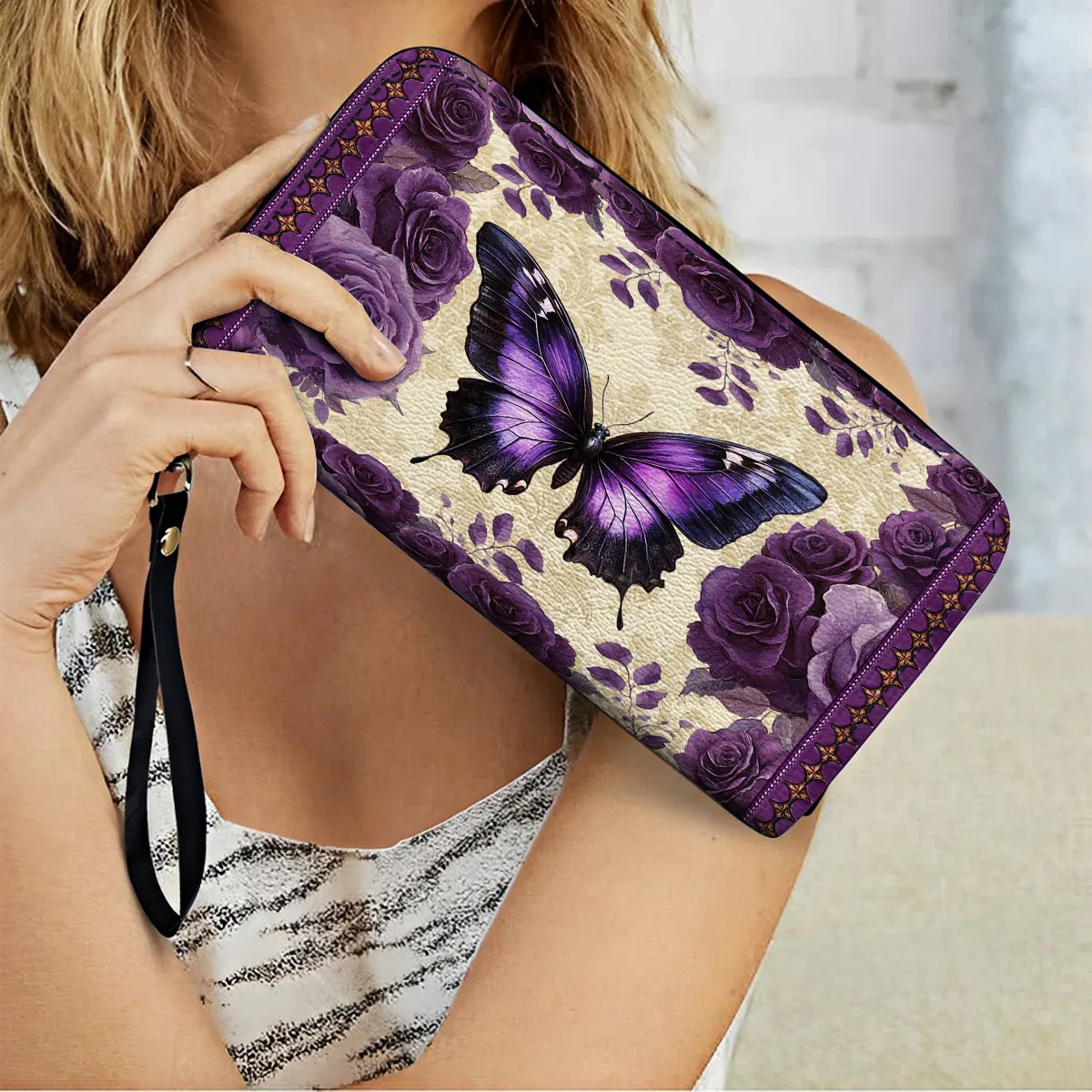 Shineful Leather Clutch Purse With Wristlet Strap Handle Antique Elegance