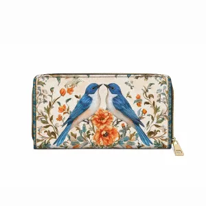 Shineful Leather Clutch Purse With Wristlet Strap Handle Bluebird Affection