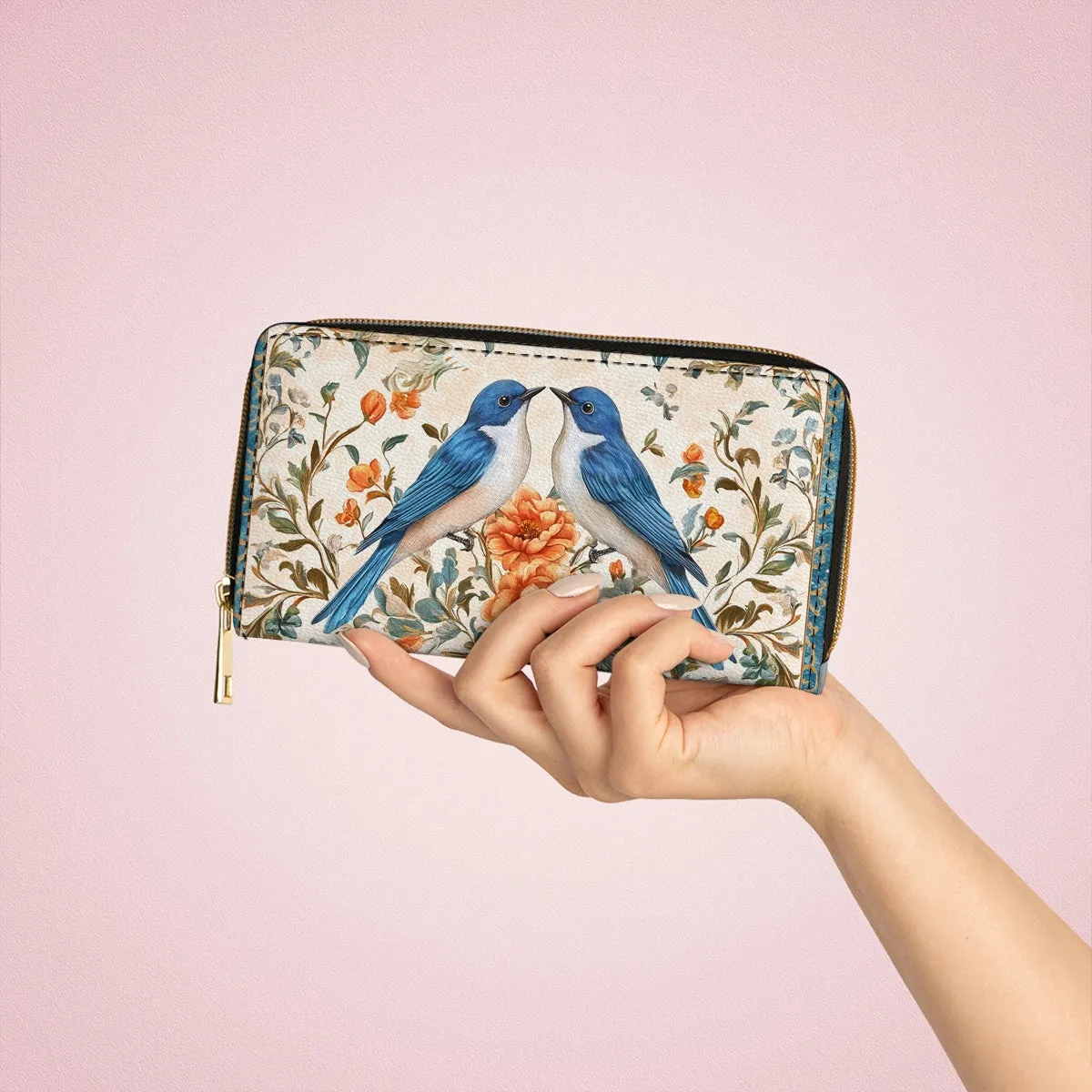 Shineful Leather Clutch Purse With Wristlet Strap Handle Bluebird Affection