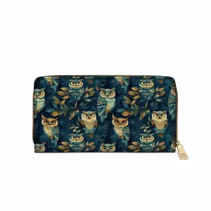 Shineful Leather Clutch Purse With Wristlet Strap Handle Nightfall Owl Symphony