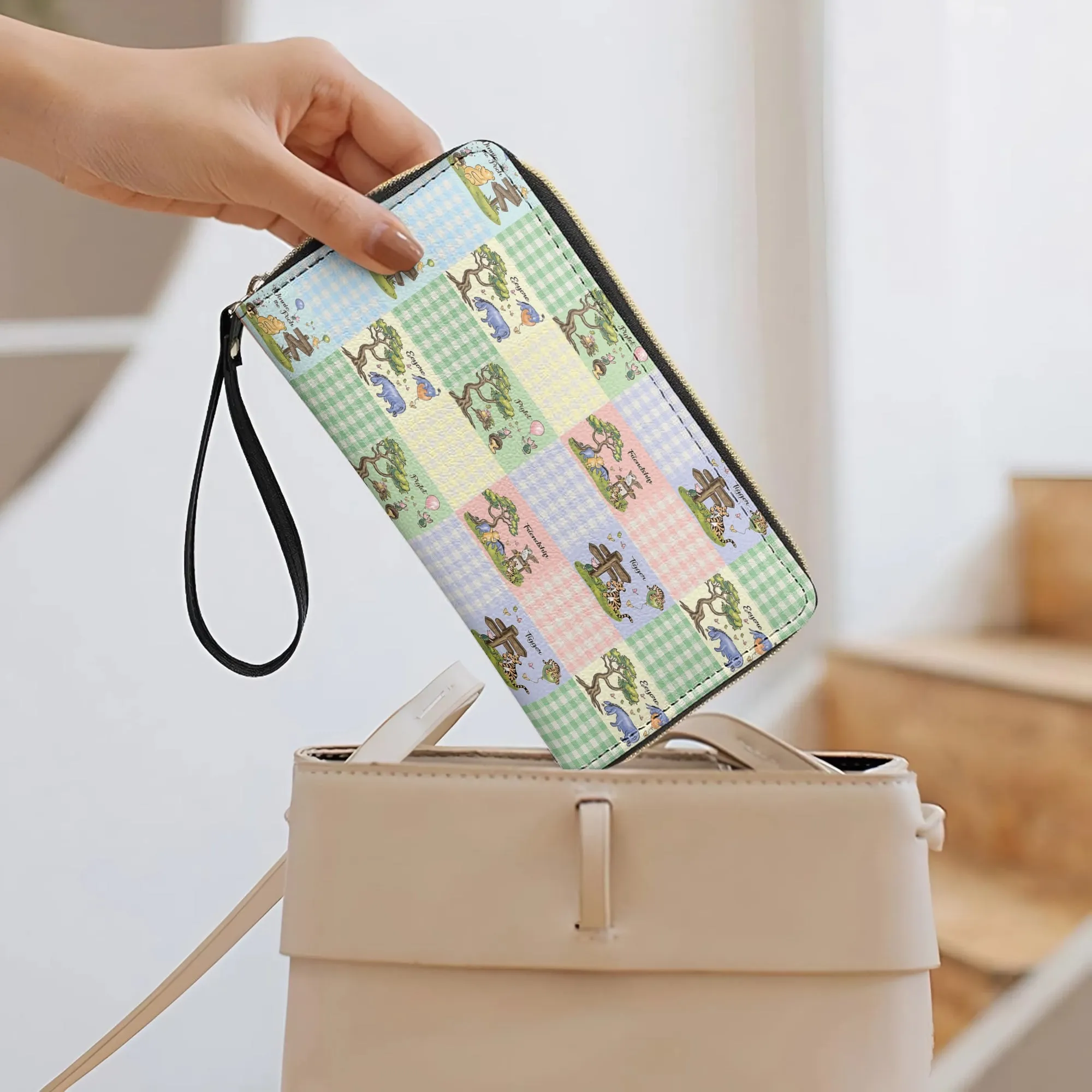 Shineful Leather Clutch Purse With Wristlet Strap Handle Winnie the Pooh Patchwork Dreams