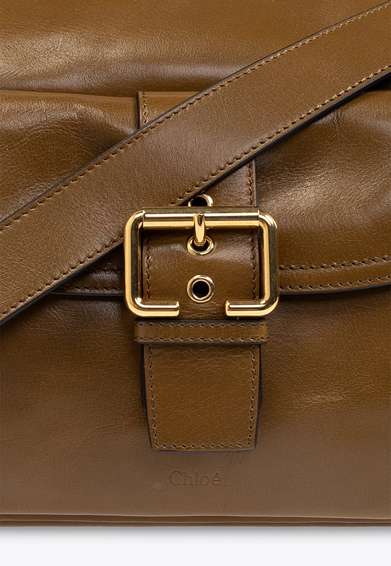 Shiny Leather Buckled Shoulder Bag