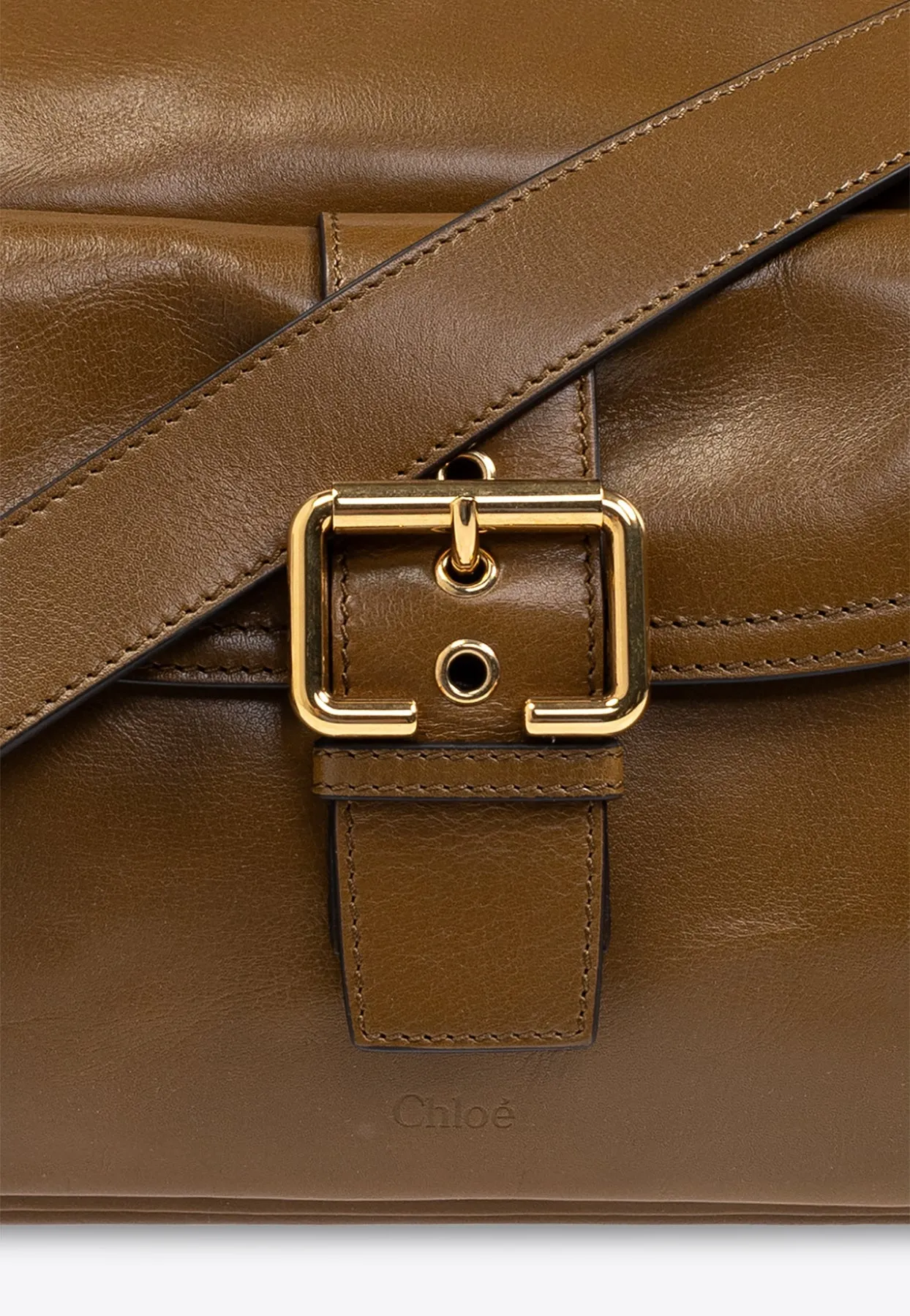 Shiny Leather Buckled Shoulder Bag