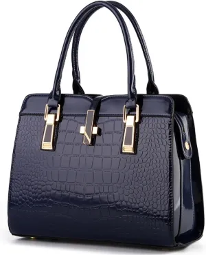 Shiny Patent Leather Handbag for Women Purse Crocodile Pattern Top-Handle Satchel Ladies Shoulder Bag Tote