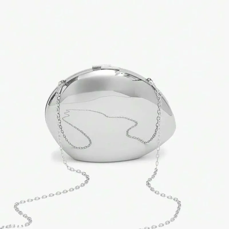 Shiny Silver Acrylic Shell Clutch Bag