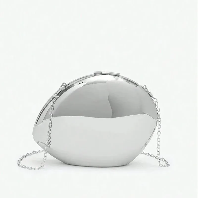 Shiny Silver Acrylic Shell Clutch Bag