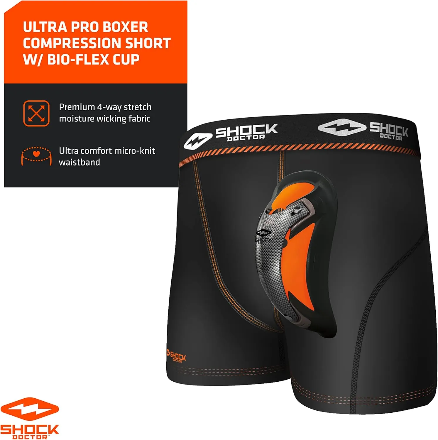Shock Doctor Men's Ultra Pro Boxer Compression Short With Ultra Cup, Moisture Wicking Vented Protection, Adult Sizes