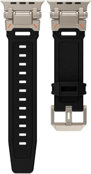 Silicone Metal Strap For Watch Ultra 2 49mm 45mm 44mm 42mm Soft Rubber Strap For Iwatch Series 9 8 7 6 5 4 se Men Bracelet,Black,for Watch 42mm