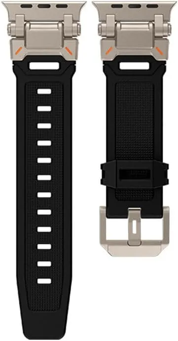 Silicone Metal Strap For Watch Ultra 2 49mm 45mm 44mm 42mm Soft Rubber Strap For Iwatch Series 9 8 7 6 5 4 se Men Bracelet,Black,for Watch 42mm