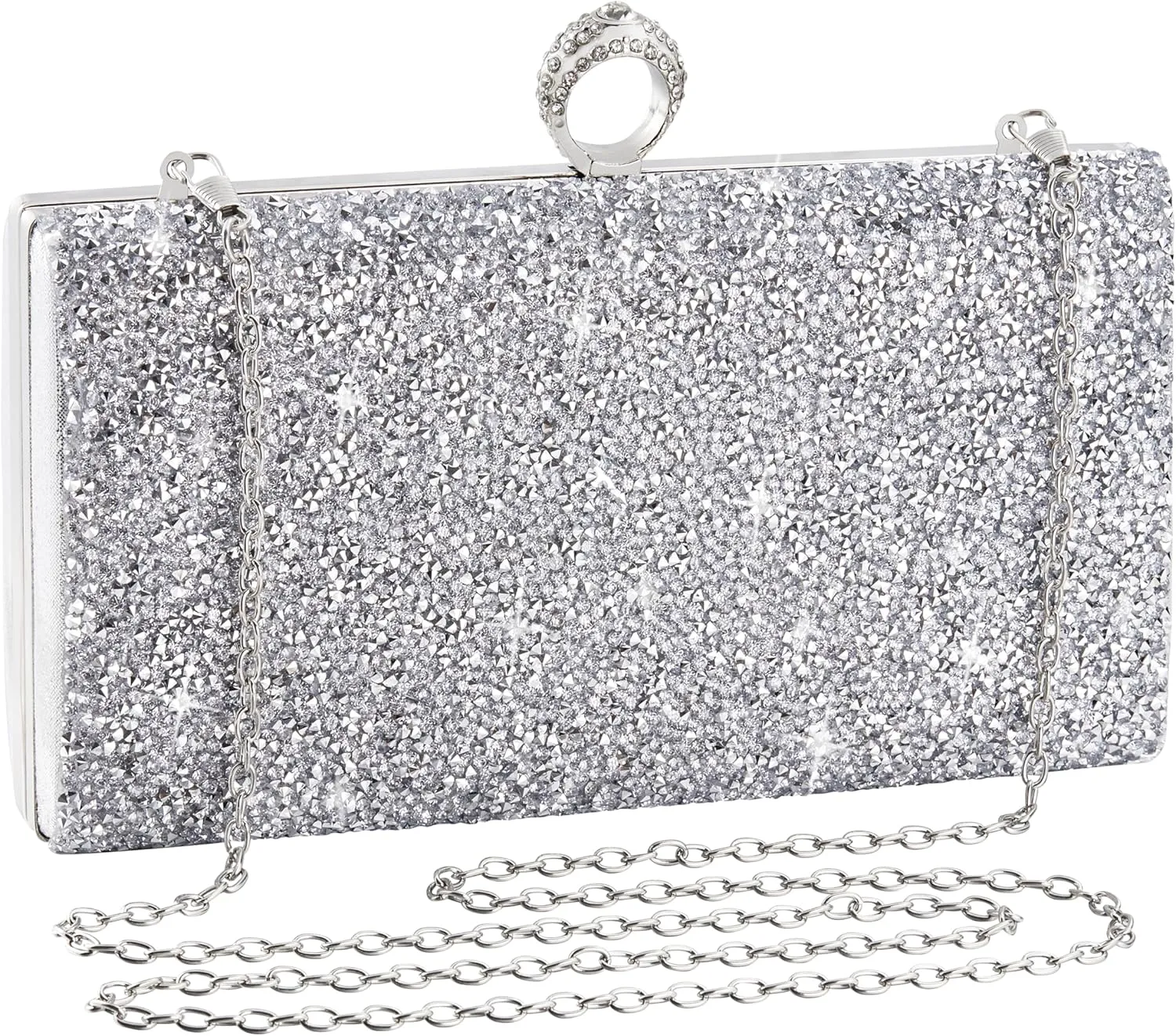 Silver Clutch Rhinestone Purse Evening Bag Bling Glitter Shoulder Handbag for Bridal Wedding Party For Women