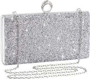 Silver Clutch Rhinestone Purse Evening Bag Bling Glitter Shoulder Handbag for Bridal Wedding Party For Women