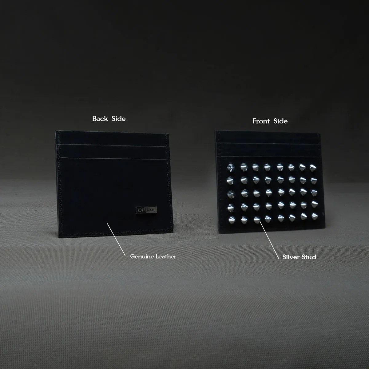 Silver Studded Black Leather Unisex Card Holder With Multi Slot By Brune & Bareskin