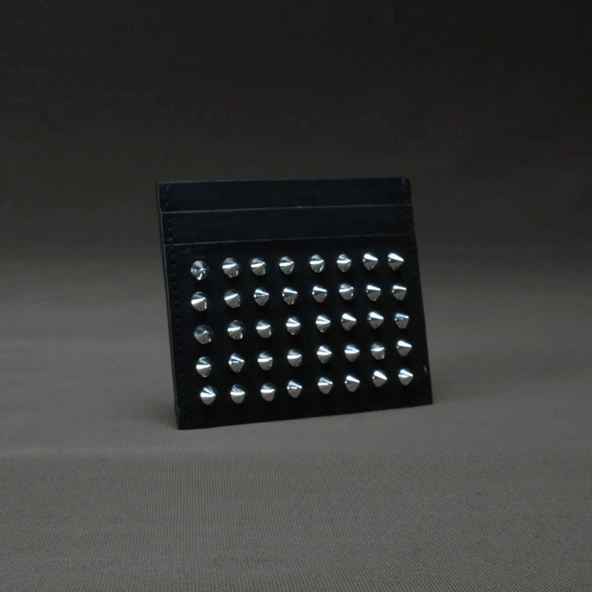 Silver Studded Black Leather Unisex Card Holder With Multi Slot By Brune & Bareskin