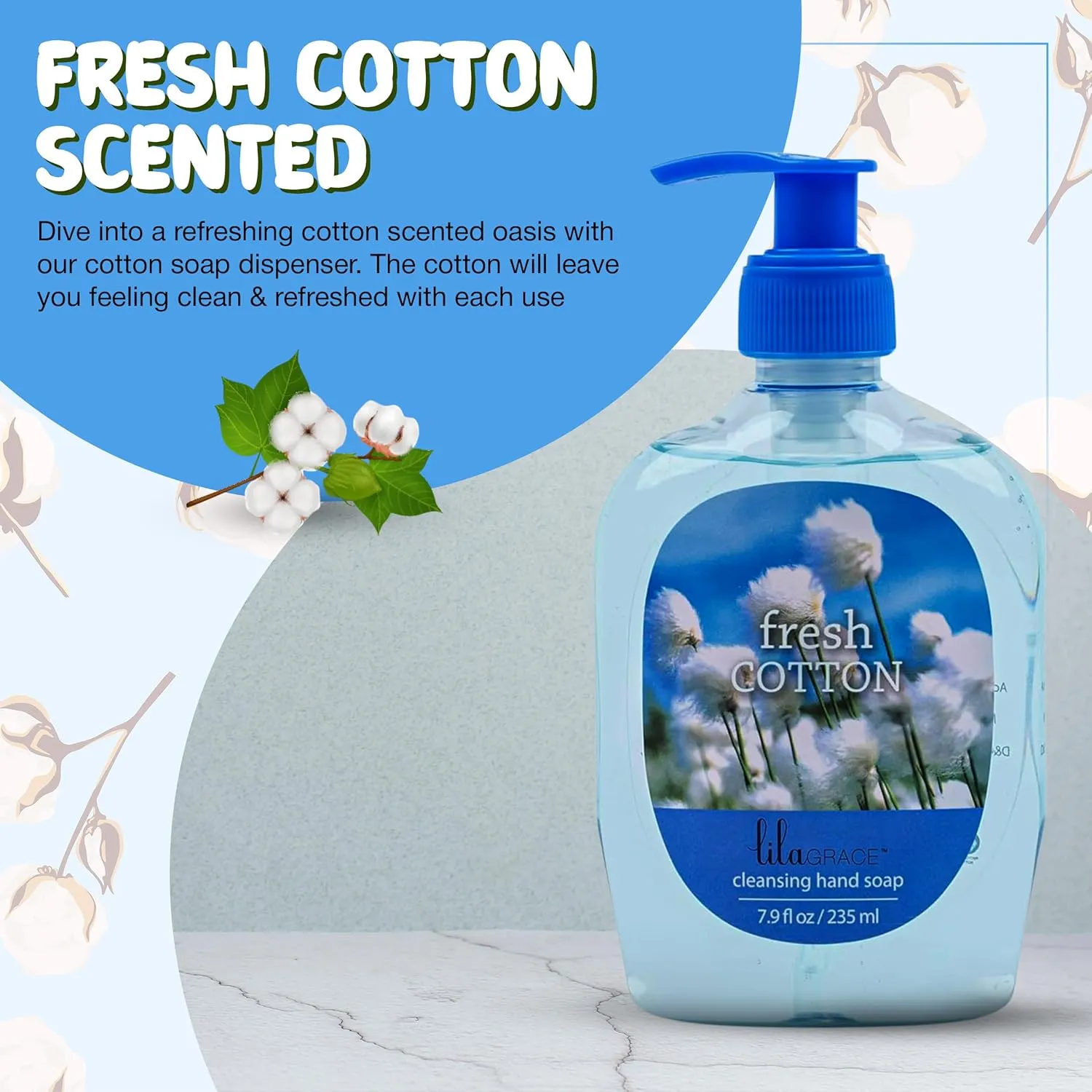 SIMPLE PLEASURES Premium Hand Soap Refills Collection - Fresh Cotton Scent, 7.9 oz Bottle with Jumbo 59 oz Refill - Goodhousekeeping Seal Approved - Multiple Scents Cotton Scented Hand Soap and Refill