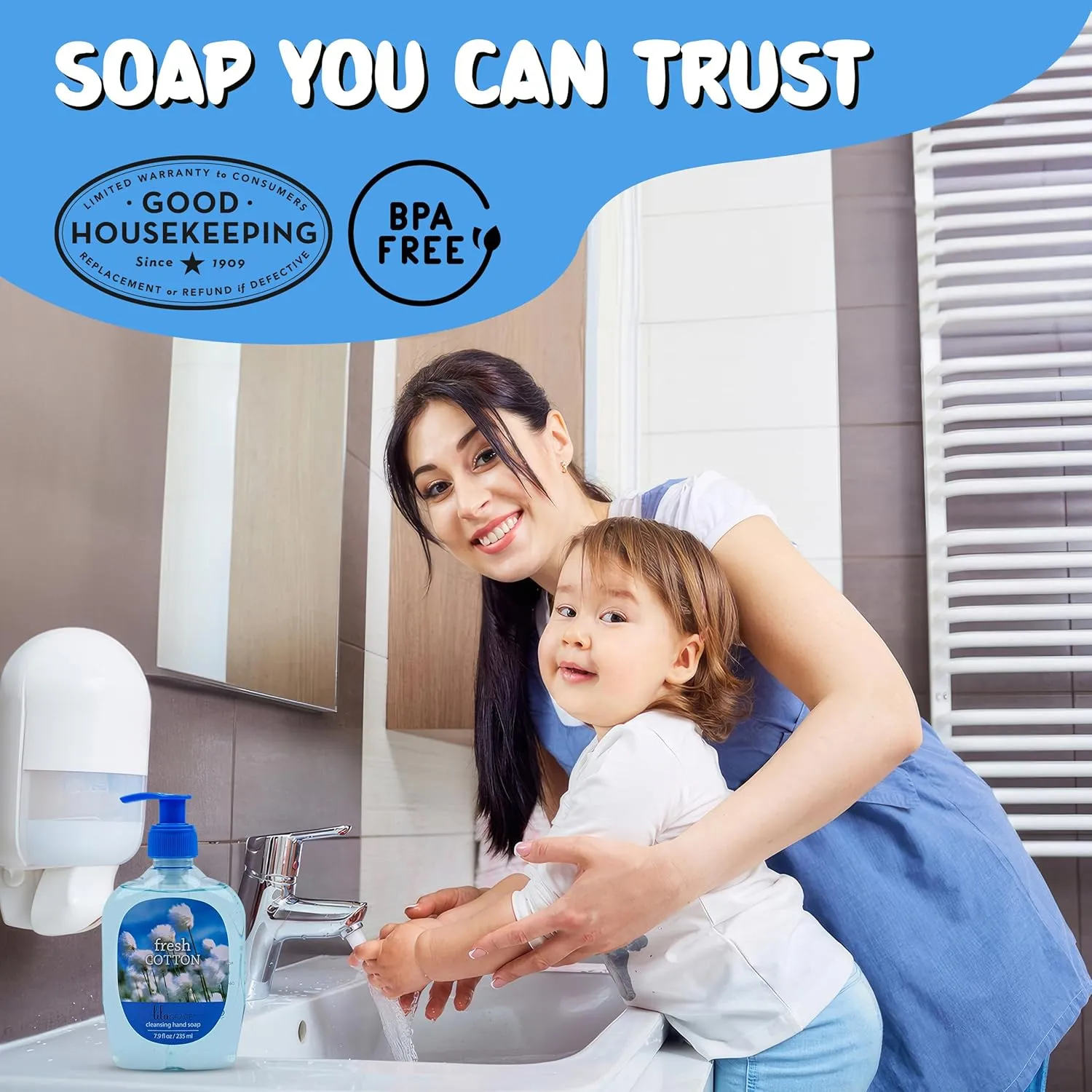 SIMPLE PLEASURES Premium Hand Soap Refills Collection - Fresh Cotton Scent, 7.9 oz Bottle with Jumbo 59 oz Refill - Goodhousekeeping Seal Approved - Multiple Scents Cotton Scented Hand Soap and Refill