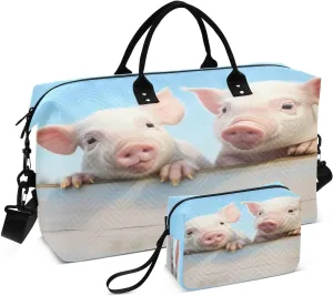 Sinestour Cute Pigs Sticking Travel Duffel Bag for Men Women with Makeup Bag Weekend Overnight Carry On Bags for Airline Travel Gym