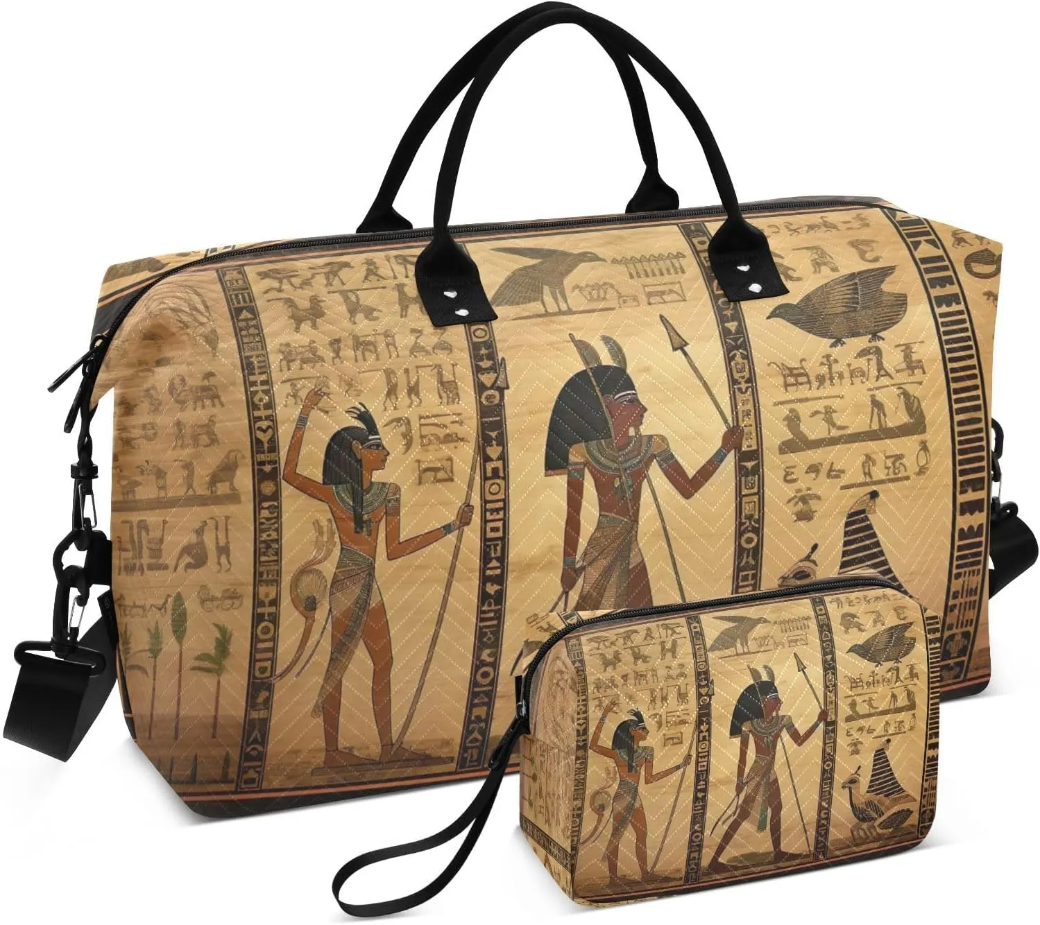 Sinestour Egypt Ancient Travel Duffel Bag for Men Women with Makeup Bag Weekend Overnight Carry On Bags for Traveling Workout Gym