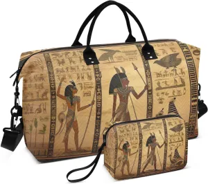 Sinestour Egypt Ancient Travel Duffel Bag for Men Women with Makeup Bag Weekend Overnight Carry On Bags for Traveling Workout Gym