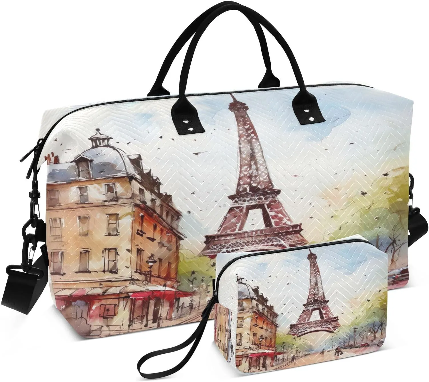Sinestour Eiffel Street Paris Travel Duffel Bag for Men Women with Makeup Bag Weekend Overnight Carry On Bags for Traveling Gym Workout