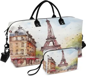 Sinestour Eiffel Street Paris Travel Duffel Bag for Men Women with Makeup Bag Weekend Overnight Carry On Bags for Traveling Gym Workout