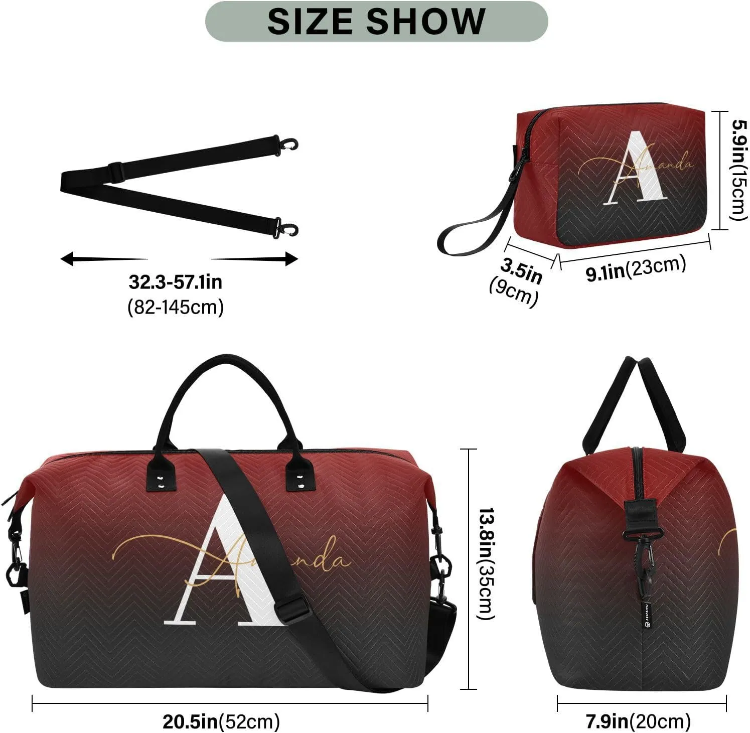 Sinestour Gradient Custom Travel Duffel Bag for Men Women with Makeup Bag Personalized Carry On Bags