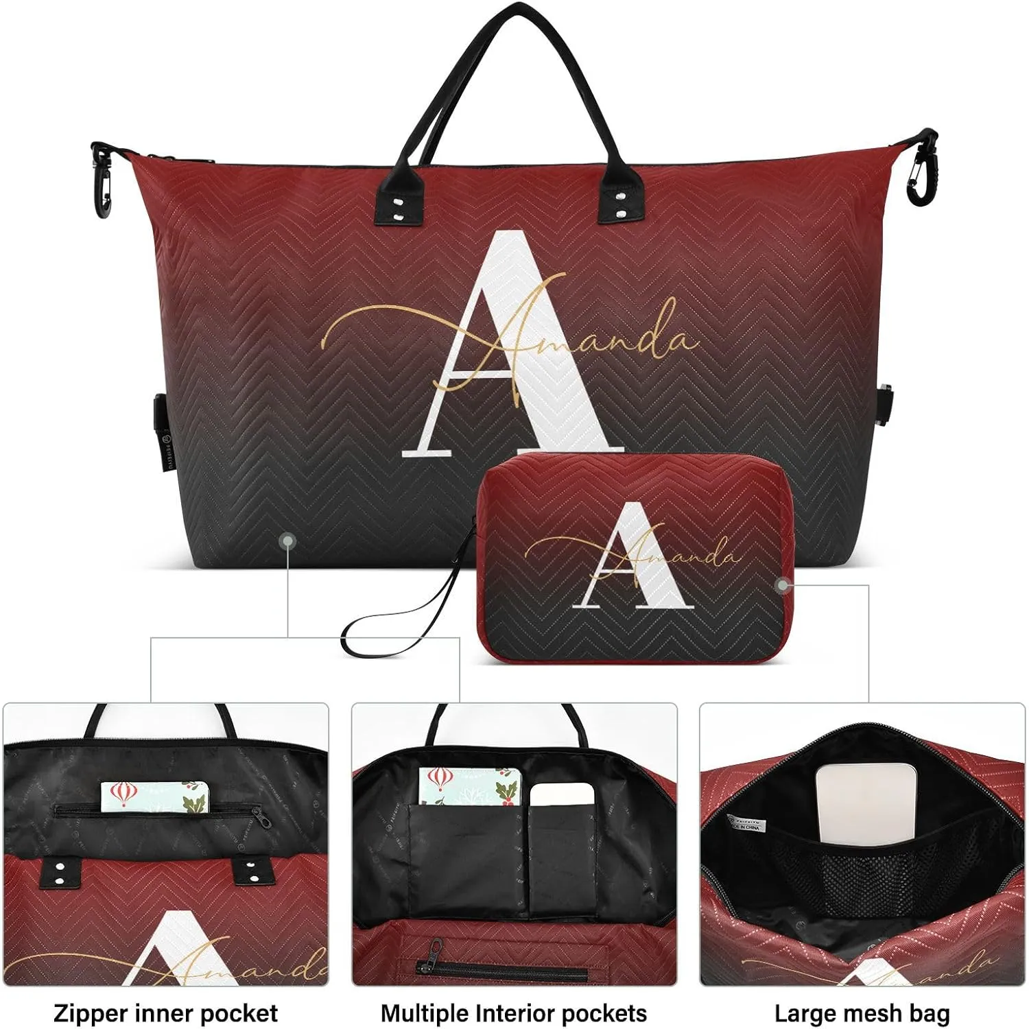 Sinestour Gradient Custom Travel Duffel Bag for Men Women with Makeup Bag Personalized Carry On Bags