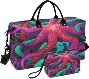 Sinestour Octopus Colorful Travel Duffel Bag for Men Women with Makeup Bag Weekend Overnight Carry On Bags for Traveling Workout Gym