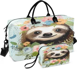 Sinestour Sloth Tropics Travel Duffel Bag for Men Women with Makeup Bag Weekend Overnight Carry On Bags for Travel Yoga Gym