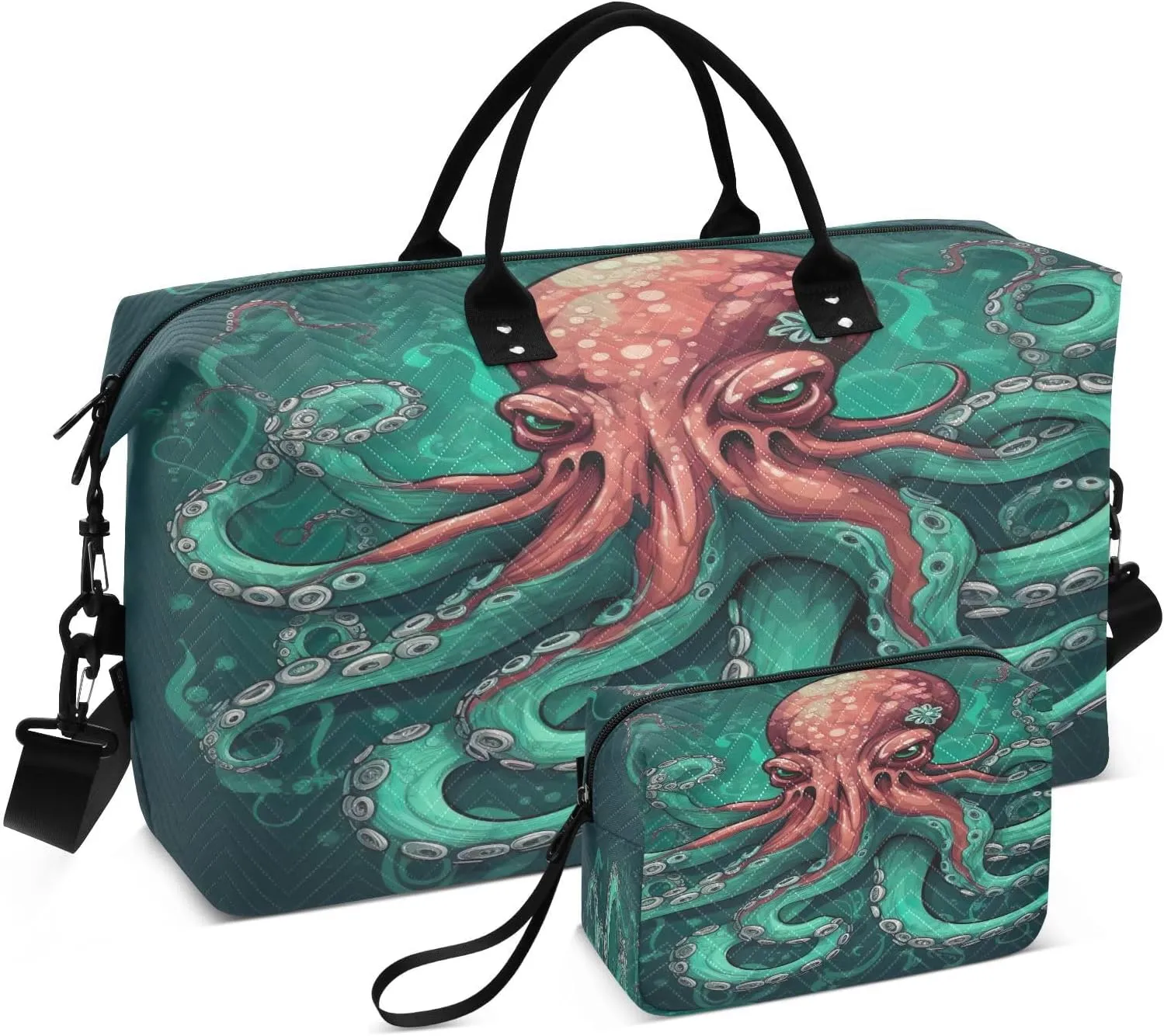 Sinestour Watercolor Cool Octopus Travel Duffel Bag for Men Women with Makeup Bag Weekend Overnight Carry On Bags for Yoga Travel Gym