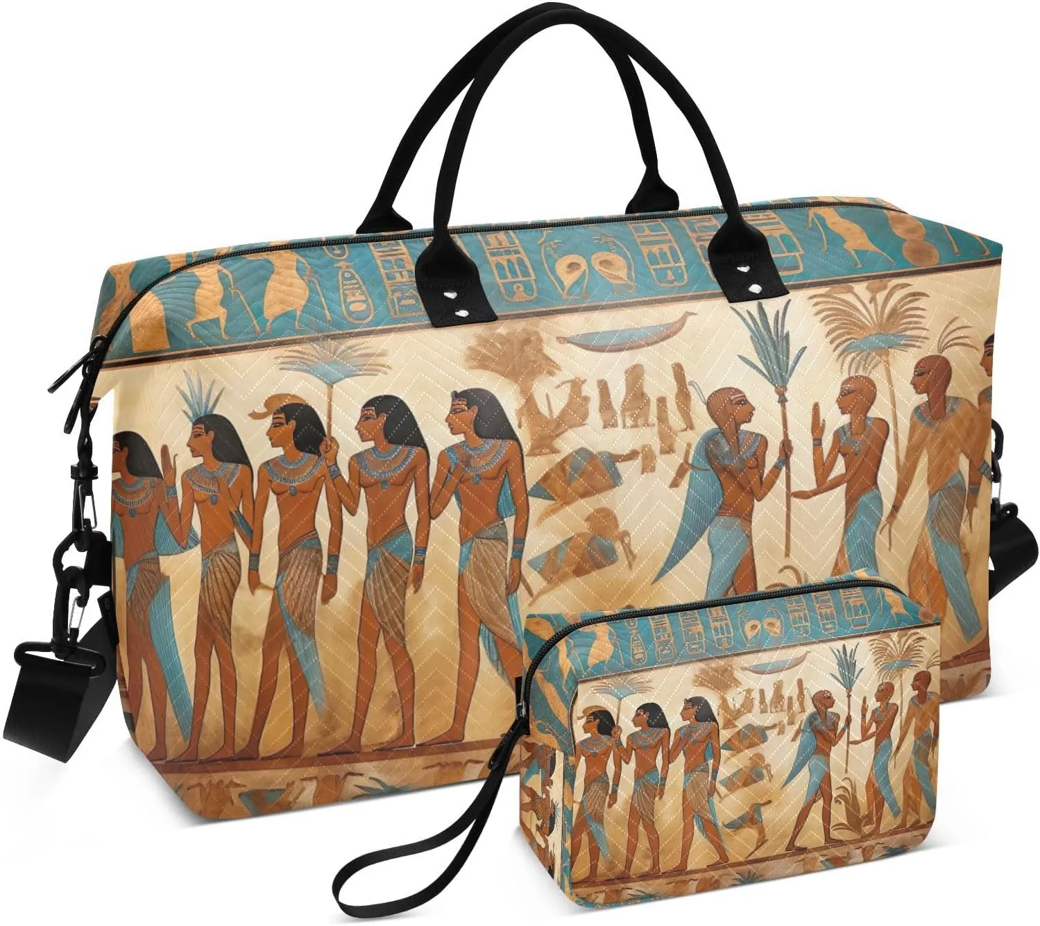 Sinestour Watercolor Egyptian Gods Travel Duffel Bag for Men Women with Makeup Bag Weekend Overnight Carry On Bags for Travel Getaway Weekend