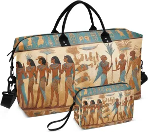 Sinestour Watercolor Egyptian Gods Travel Duffel Bag for Men Women with Makeup Bag Weekend Overnight Carry On Bags for Travel Getaway Weekend